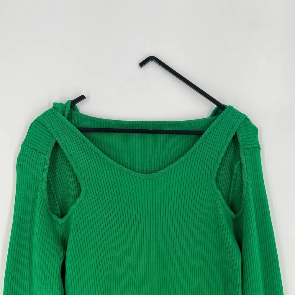 Coperni Cut Out Ribbed Knit Turtleneck Wrap Sweater In Green